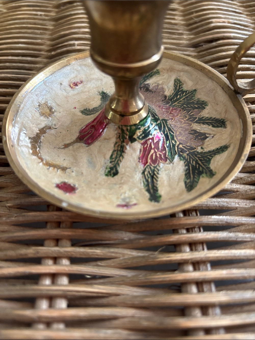Vintage Brass Cloisonné Enamel Chamberstick (Candle Holder) - Picture 2 of 7